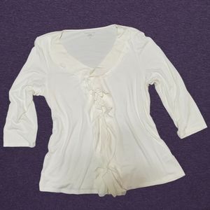 Coldwater Creek 3/4 sleeve cream ruffle top size L